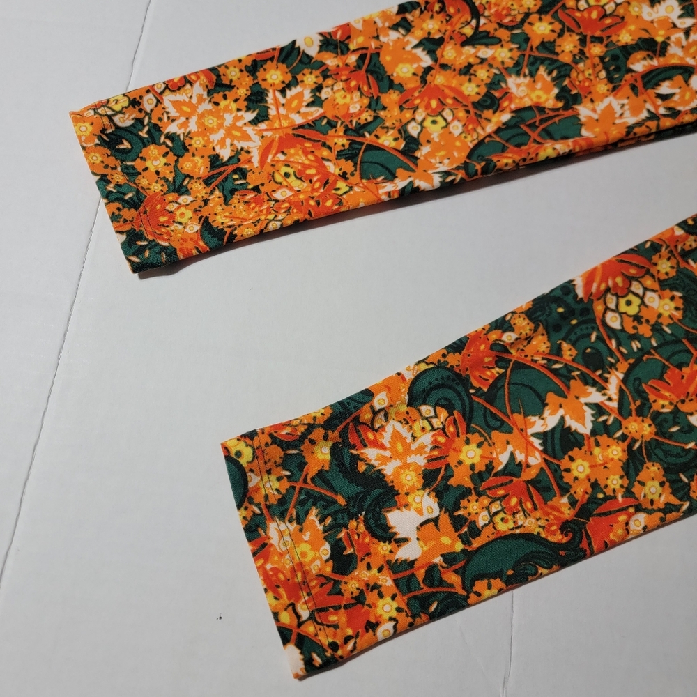 💚 LuLaRoe OS Orange Tropical Floral Ankle Leggings - Picture 4 of 6